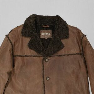 GUESS Brown Leather Jacket - Shearling Lined, Size XL, Classic Fit